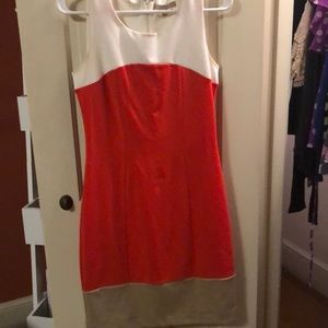 Orange white tan dress
